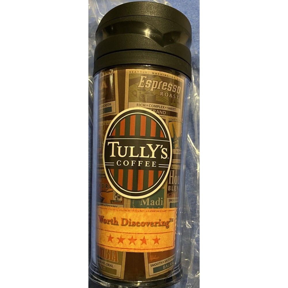 Tully's Coffee Travel Mug 16 oz Rare New Tumbler Brown BPA Free HTF Tullys